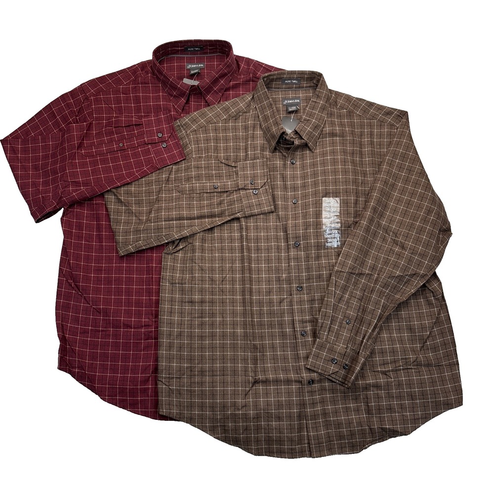 St. John's Bay Windowpane Plaid Shirts Lot 2 XL NWT Preppy Menswear Deadstock